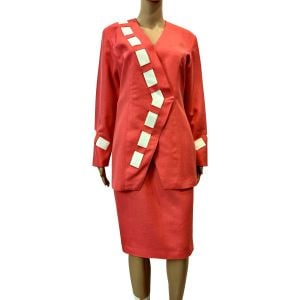 Vintage Coral Linen Blend Skirt Suit – Late 1980s Minimalist Designer Set