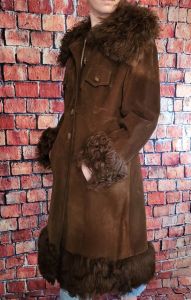 1970s Mod Space Age hippie spy girl Faux Fur Coat