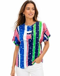 70s 80s Striped Polka Dot Pop Top | Small