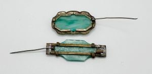 Vintage 1920s Aqua Czech Glass Brooches, Two - Fashionconservatory.com