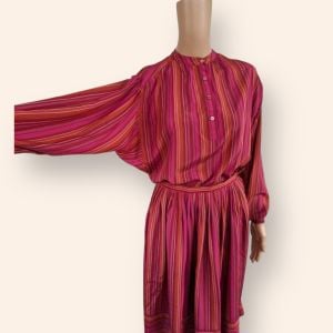 Liz Claiborne Red Striped Blouse and Skirt Two Piece Set XS 80s
