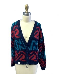 Vintage Di Vincent Cardigan Sweater Mens S Boys 18 80’s Black/Colors NOS Acrylic