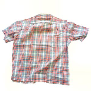 70s Mens Plaid Summer Shirt Red White Blue Casual Short Sleeve L New Old Stock - Fashionconservatory.com