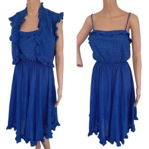 Blue Polka Dot Dress 70s Sun Summer Fredericks Hollywood S 13