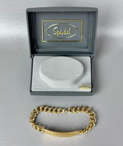 Mid-Century Speidel ID Bracelet, Goldtone DALE, Original Box - Fashionconservatory.com