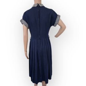 50s Mohair Collar Cuffs Dress Dark Blue S - Fashionconservatory.com