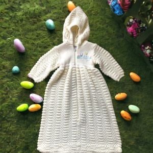Yellow Baby Bird Sweater Knit Dress Hooded 70s Vintage Spring Zip Up Easter