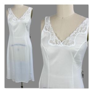 Vintage 60s Deadstock White Lace Slip, Kein Hochrutschen, German, Sz 40