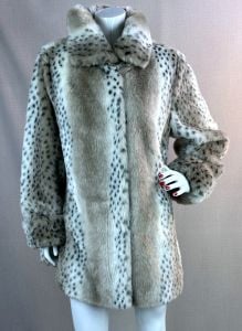 Beige Animal Print Dennis Basso Faux Fur Jacket, Sz L