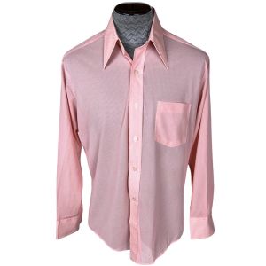 Vintage 1970s Pink Shirt Sheer Polyester Nylon Blend Size L - Fashionconservatory.com