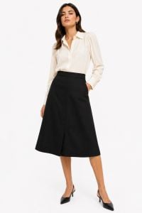 Vintage 70s Deadstock Black A-Line Midi Skirt NOS Panther Pockets 25 Waist