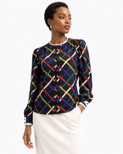 Vintage Albert Nipon Colorful Grid Print Silky Blouse XS