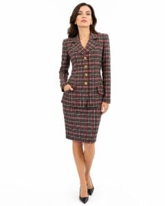 90s Silk Plaid Skirt Suit – 80s Red Tartan Power Suit Designer Blazer & Pencil Skirt