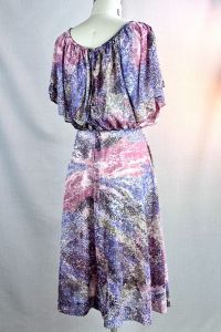 Vintage 70s Multi Color Abstract Pattern Dress with Split Flutter Sleeves - Fashionconservatory.com