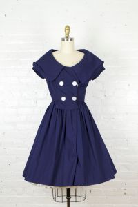 1950s shirtdress . 50s blue cotton shirt waist dress with fold over collar . small - Fashionconservatory.com