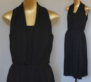50s Black Chiffon Cocktail Dress With Draped Panels by Anita Modes, Size XS - Fashionconservatory.com