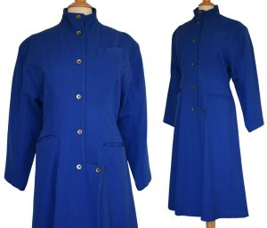 70s Wendy Dagworthy Blue Wool Midi Coat, Made in England, Size Small to Medium - Fashionconservatory.com