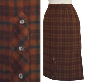 1950s Wool Plaid Skirt, Brown and Black Wool Plaid, High Waist, Century of Boston, Size Small - Fashionconservatory.com