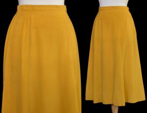 1950s Koret California Skirt, Mustard Brushed Cotton Fit and Flare Skirt, High Waist, Size S to M
