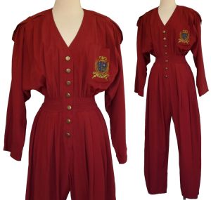 1980s Karen Alexander Jumpsuit with Pocket Crest, Size Medium