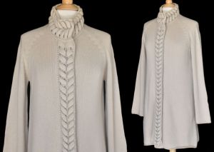 Maria Di Ripabianca Cashmere Cardigan, 3-Ply Cable Knit Tunic Sweater, Made in Italy, Medium - Fashionconservatory.com
