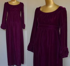 60s Purple Velvet Maxi Dress With Juliet Sleeves by Lorrie Deb San Francisco, Size XS