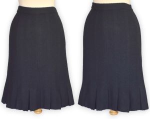 St John Couture Marie Gray Black Knit Skirt with Pleats, Nubby Santana Knit, Size, Size 10, Medium