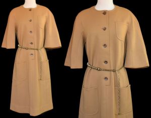 1960s Kimberly Mocha Brown Wool Jersey Knit Day Dress, Minimalist, Size M to L
