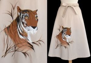 1970s Hand Painted Tiger Wrap Skirt, Size Medium 