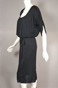 Becky Bisoulis 80s dress draped black jersey knit batwing sleeve - Fashionconservatory.com