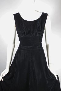 Black rayon velvet 1940s 2-piece top skirt set | XS-S