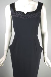 1950s black cocktail dress sleeveless lace trim | S - Fashionconservatory.com