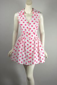 Barbie pink white polka dots cotton 1960s miniskirt bodysuit set