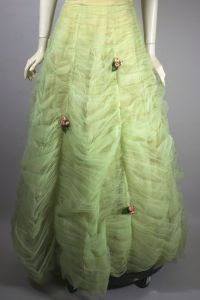 Green tulle strapless formal gown 1960s cupcake dress rosebuds trim - Fashionconservatory.com