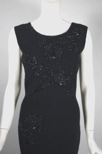 Floral beaded black wool knit 1960s sweater dress  - Fashionconservatory.com
