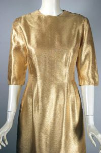 Metallic gold early 1960s hourglass cocktail party dress - Fashionconservatory.com