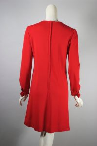 Bright red knit wool dress trapunto stripes late 1960s shift - Fashionconservatory.com