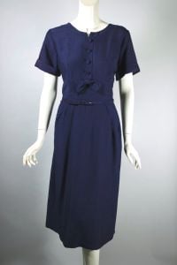 Navy blue 1950s dress bow trim deadstock unworn M-L