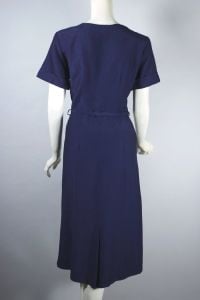 Navy blue 1950s dress bow trim deadstock unworn M-L - Fashionconservatory.com