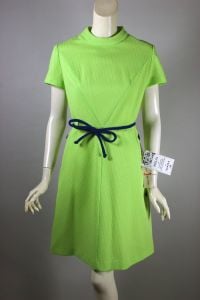 Lime green poly knit 1960s dress mod style deadstock - Fashionconservatory.com