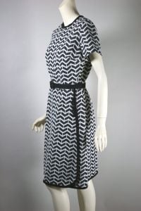 Mod 1960s early 70s dress black white herringbone poly knit - Fashionconservatory.com