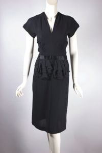 Ruffled peplum dress 1940s black crepe chiffon XXS