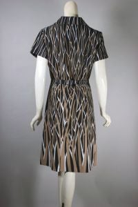 Winter branches print black 70s dress zip front poly knit - Fashionconservatory.com