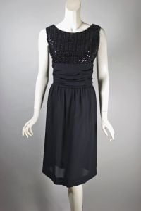 Deadstock vintage black sequins sleeveless cocktail dress 1960s