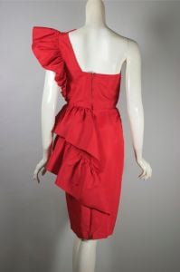 Lipstick red ruffled one-shoulder 80s party dress giant bow - Fashionconservatory.com