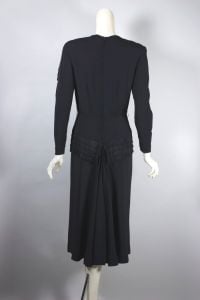 Late 1940s dress black rayon crepe with fringe film noir style XS-S - Fashionconservatory.com