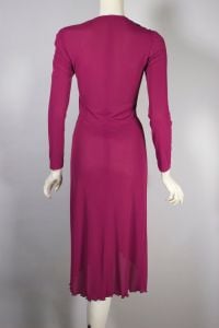 Fuchsia draped jersey disco diva dress late 70s lettuce hem XS-S - Fashionconservatory.com
