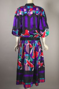 Colorful houndstooth New Wave collage print Diane Freis 80s dress 2pc. S-M - Fashionconservatory.com