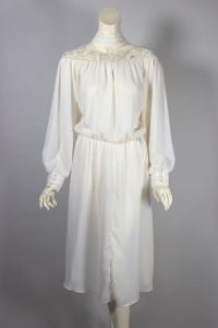 Romantic Edwardian-style 80s dress cream off-white chiffon sheer lace