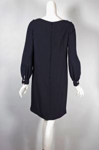 Rhinestone buttons trim LBD 1960s shift cocktail dress black crepe XS-S - Fashionconservatory.com